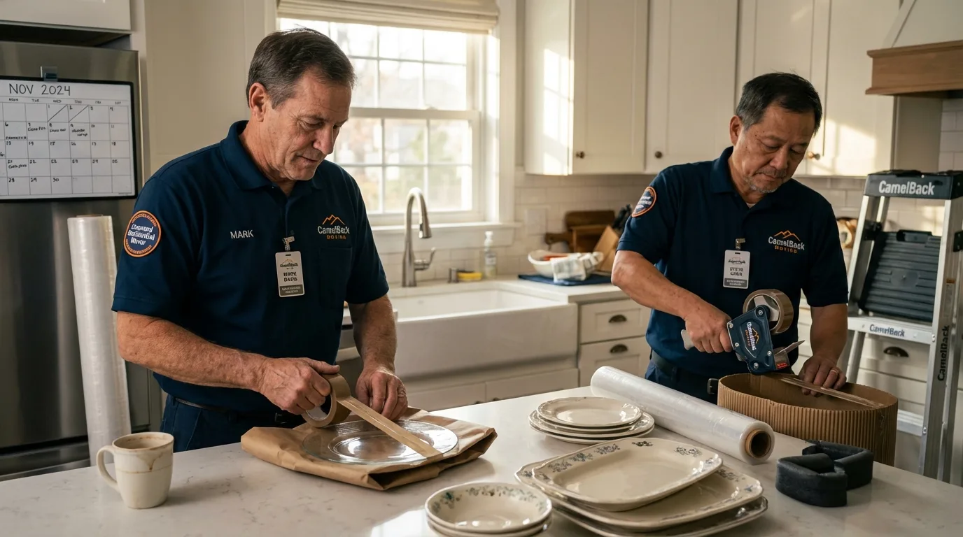 Professional crew packing kitchen dishware in Jarrell, TX